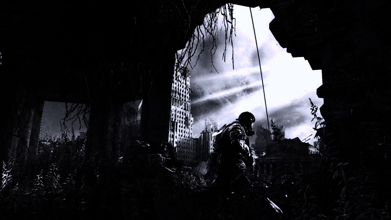 Сталкер в проломе стены обои