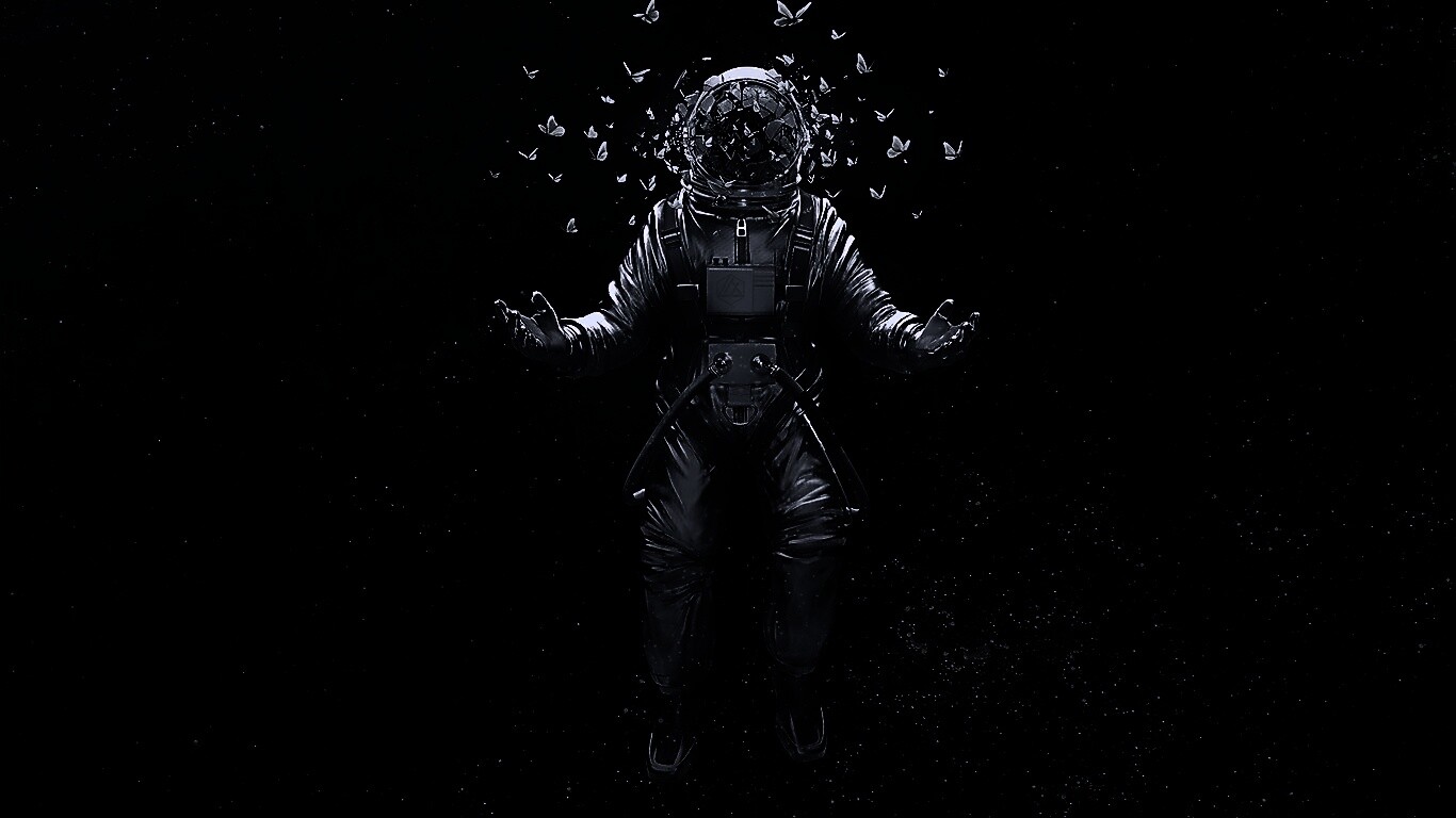 Космонавт и бабочки обои