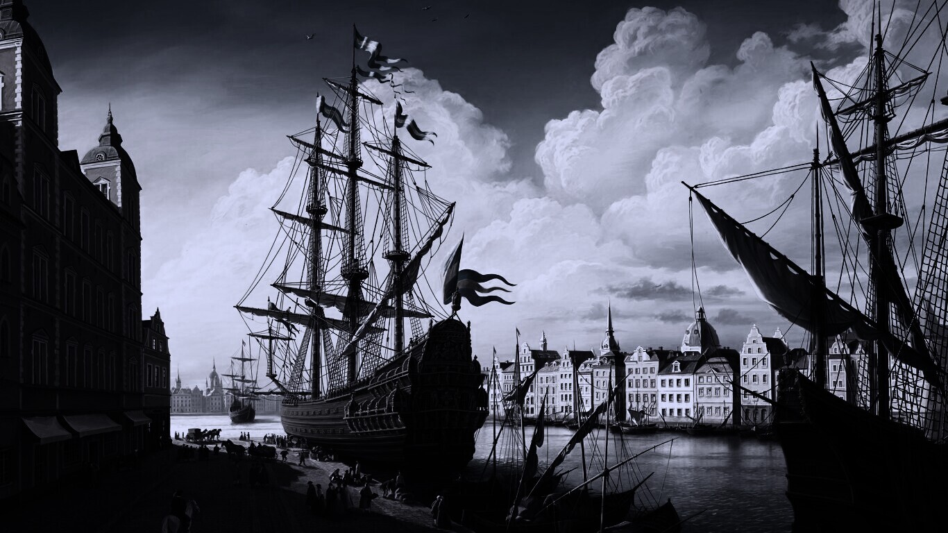 Парусник на набережной обои