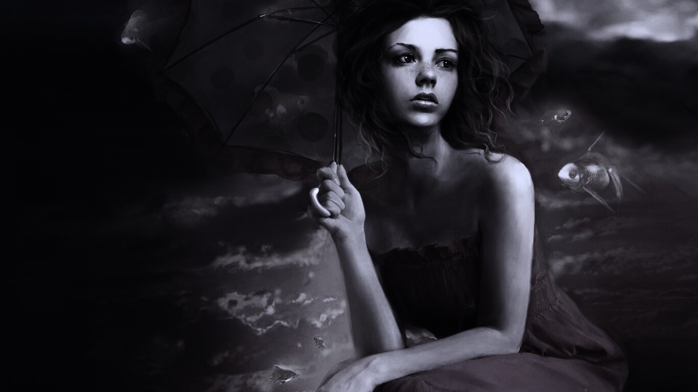 Девушка с зонтиком обои