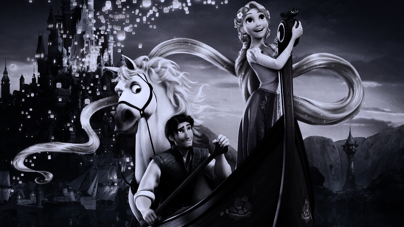 Рапунцель и Флин на лодке обои