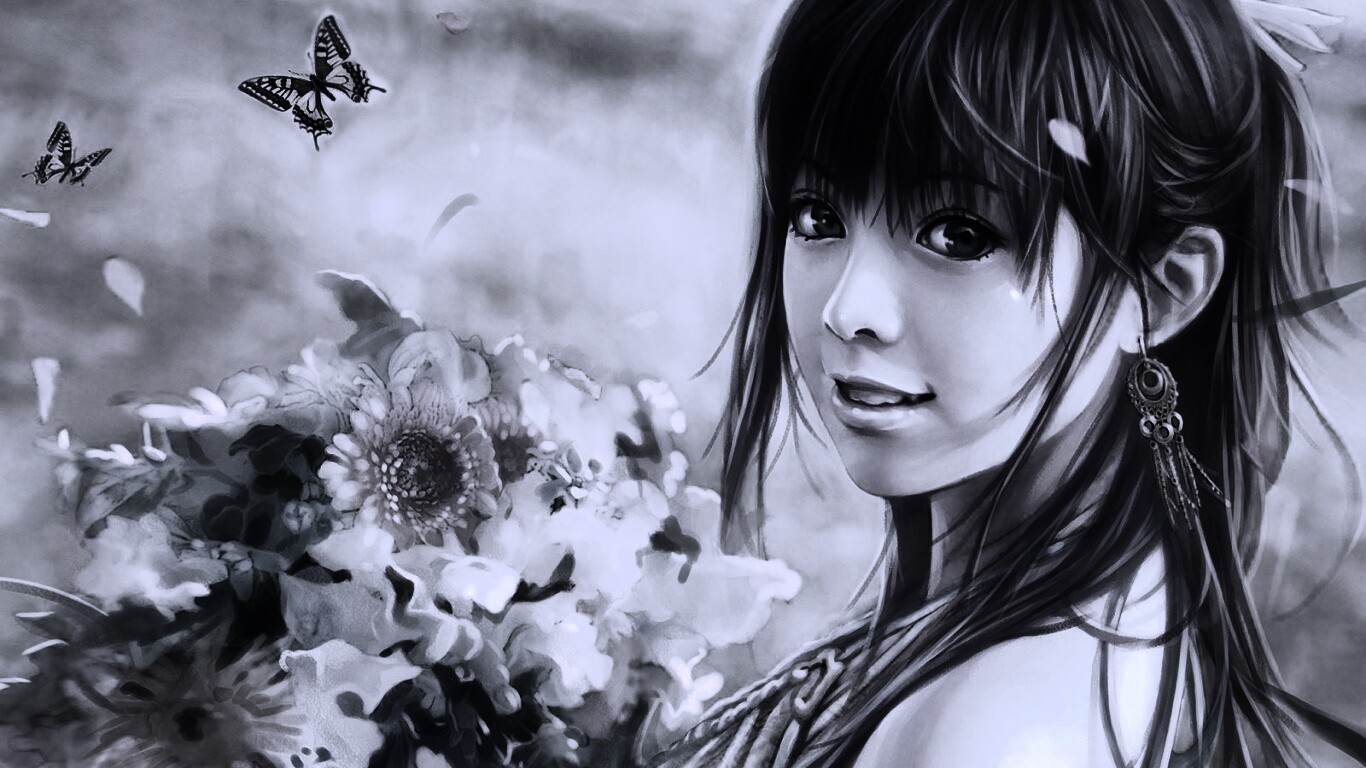 Девушка с цветами обои