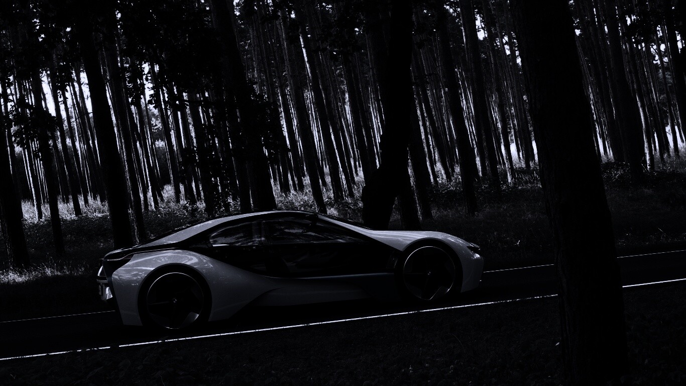 Спорткар BMW на лесной дороге обои