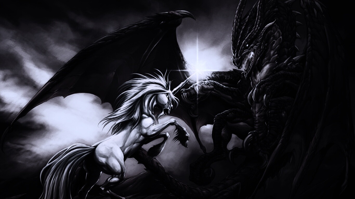 Дракон и единорог обои