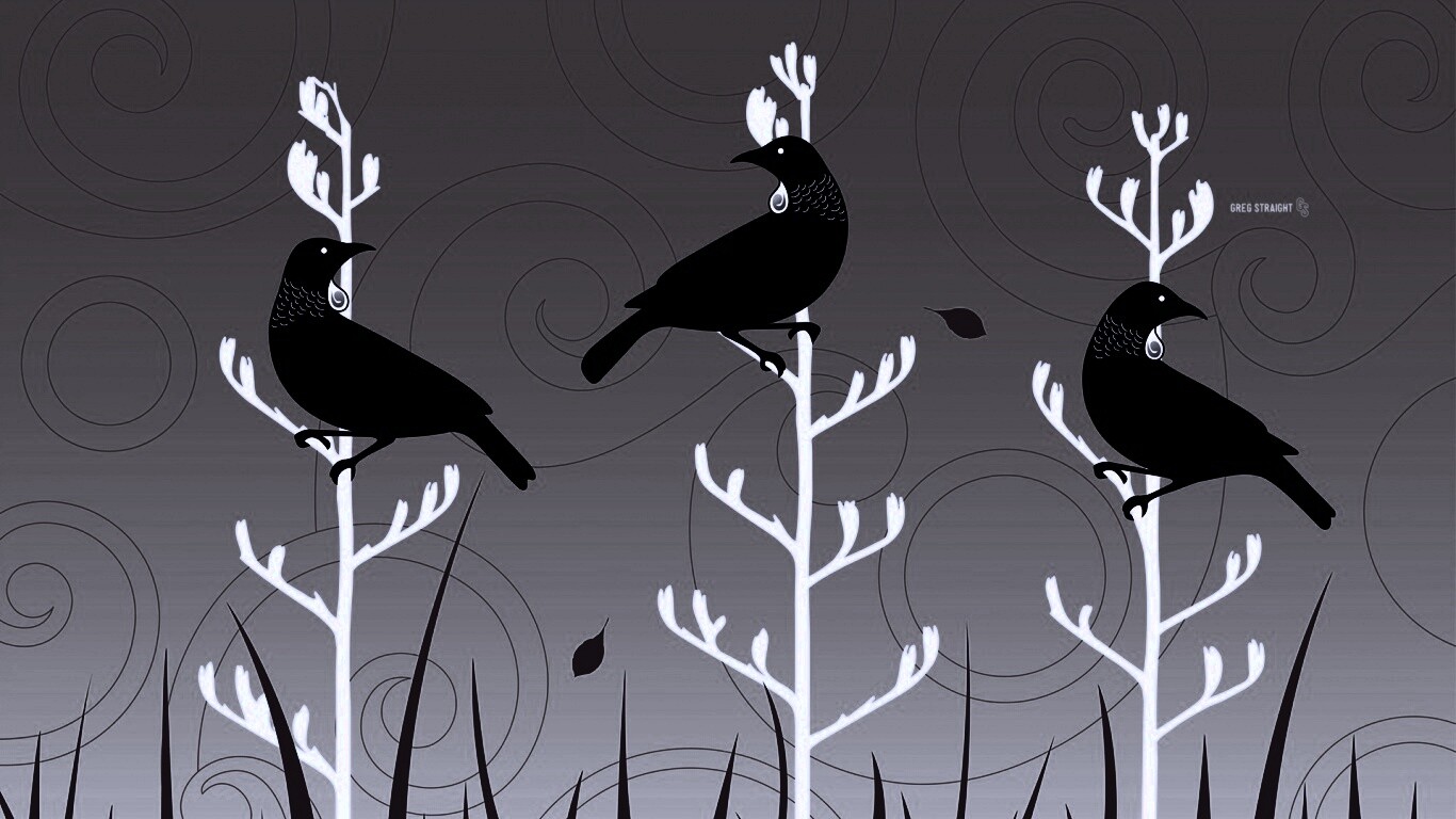 Векторные стилизованные птицы на ветках дерева обои