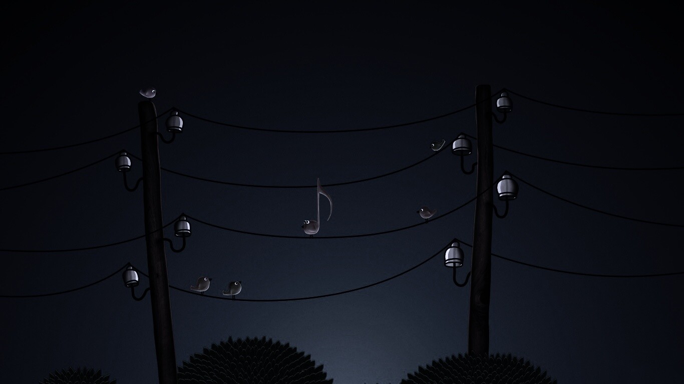 Нотка и птички на проводах обои