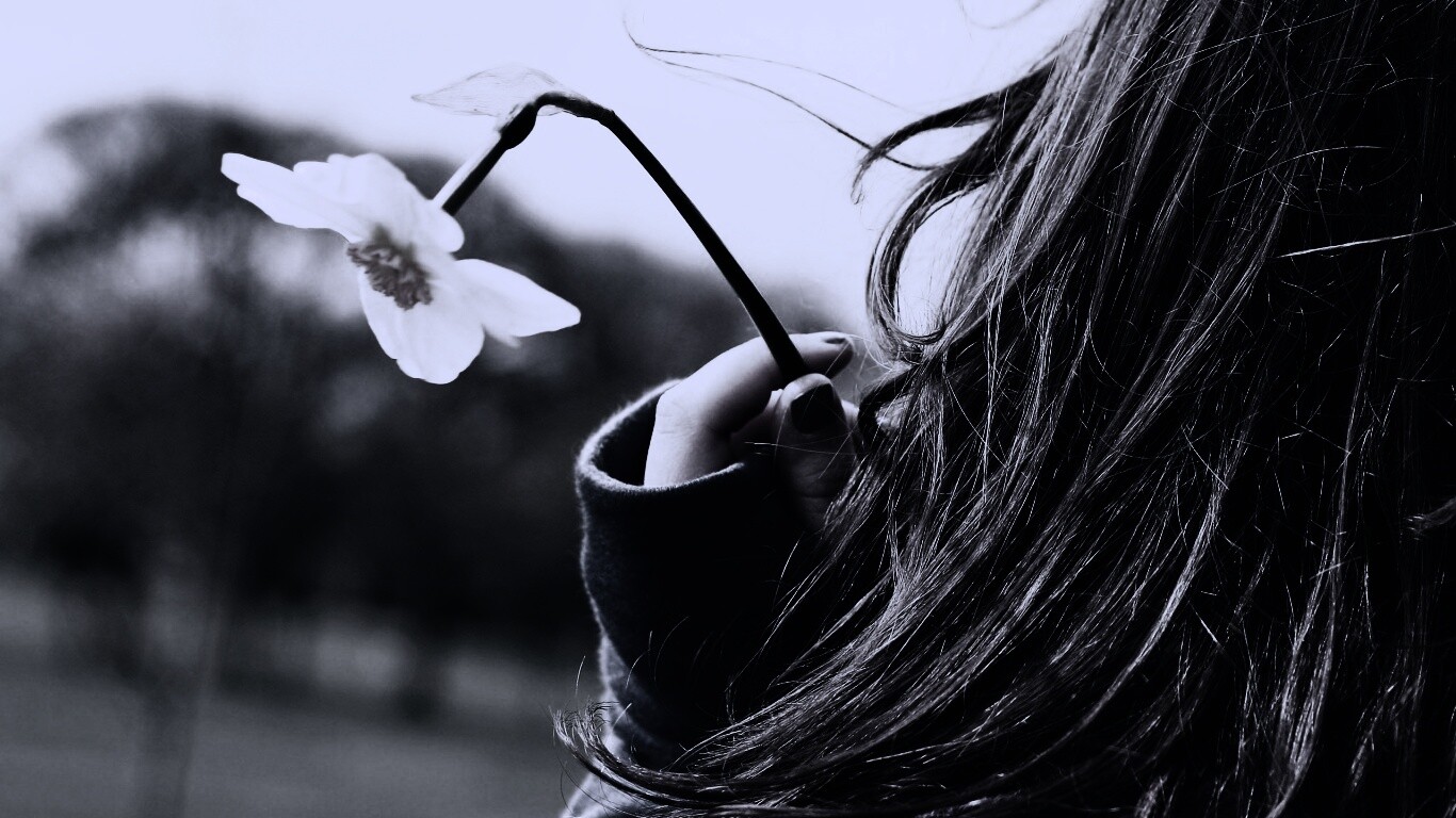 Девушка с нарциссом в руке обои