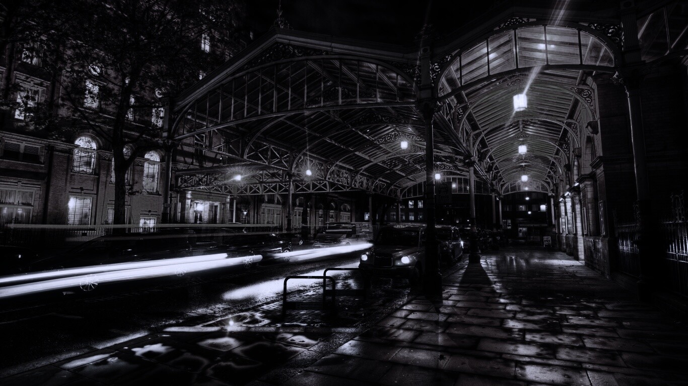 Город под фонарями обои