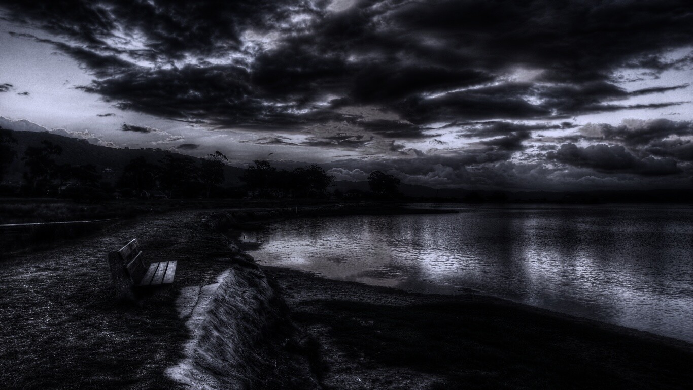 Скамейка у озера обои