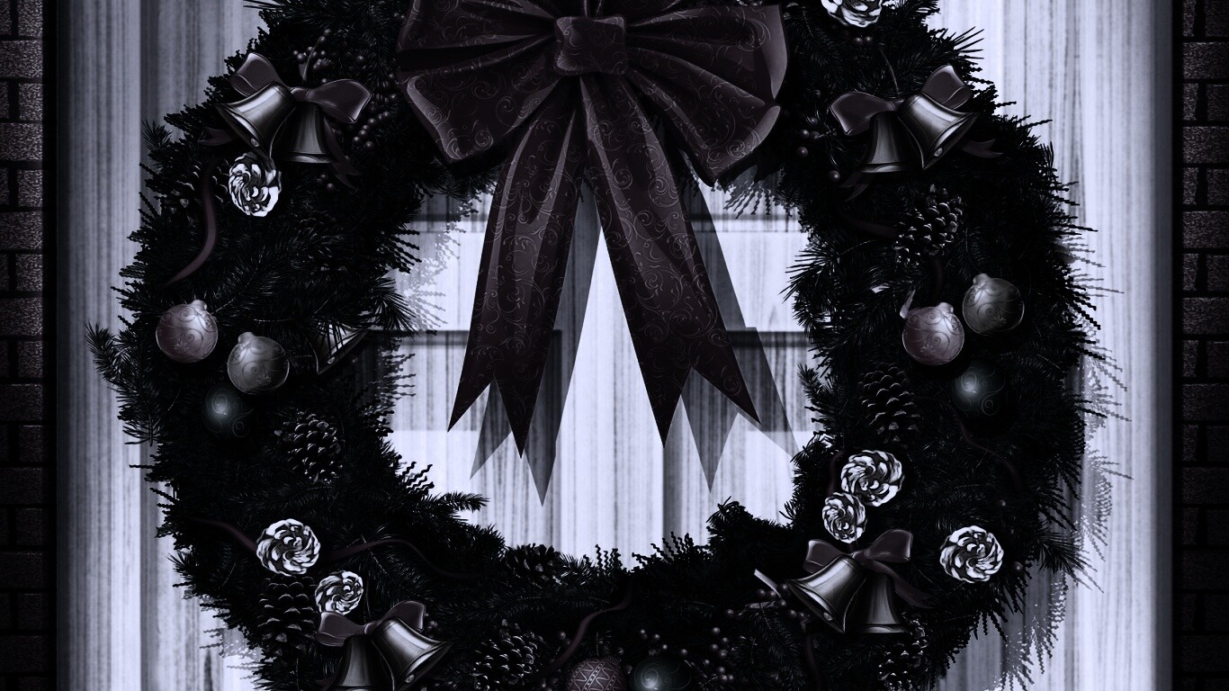 Новогодний венок на двери обои