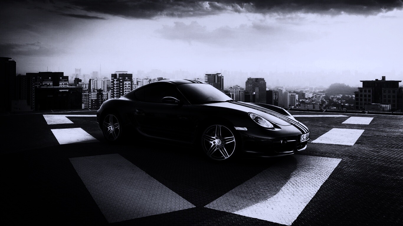 Порш на вертолетной площадке обои