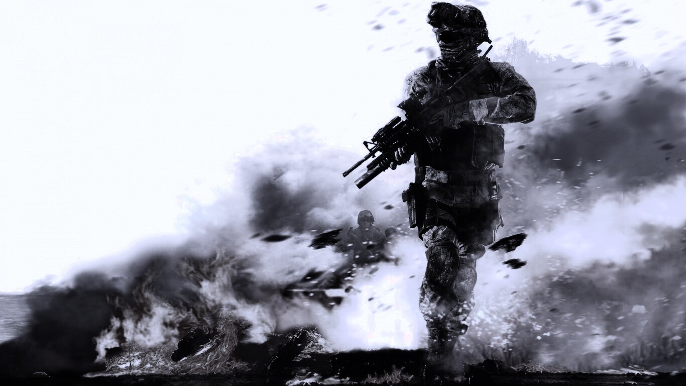 Солдат на фоне огня обои