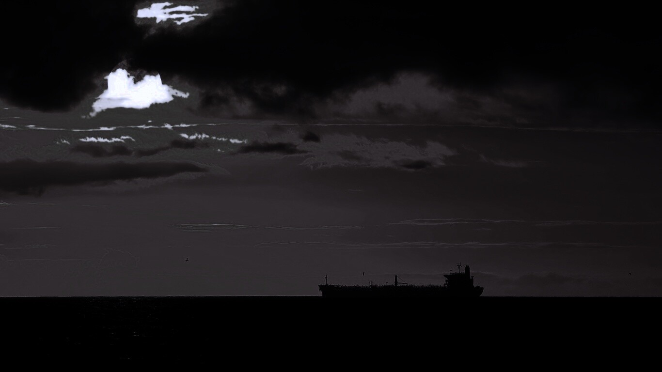 Баржа на закате обои