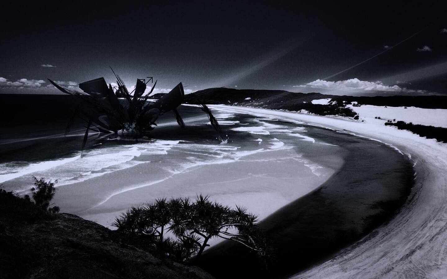 Робот на побережье обои