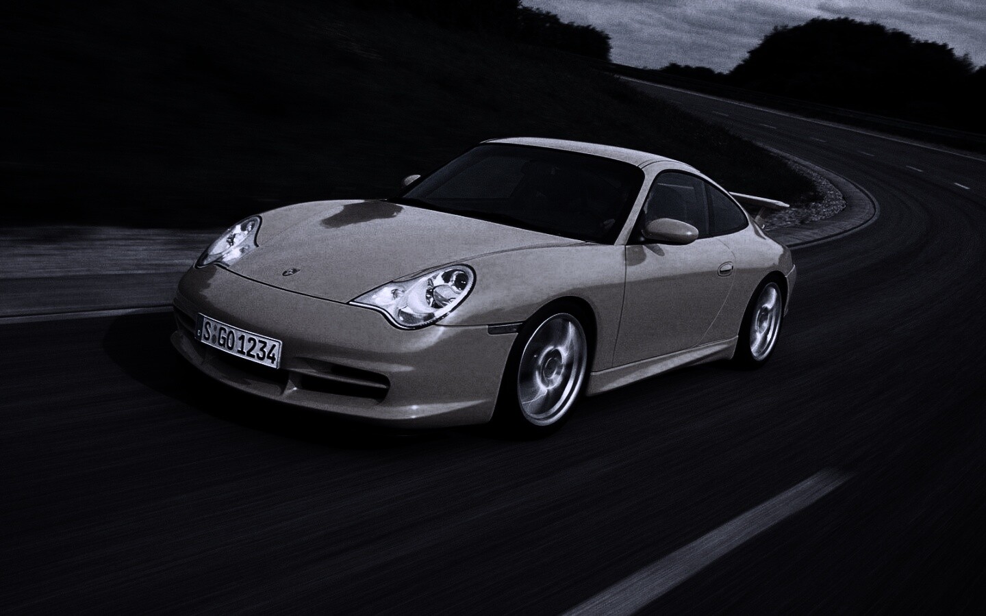 Желтый порш на повороте обои