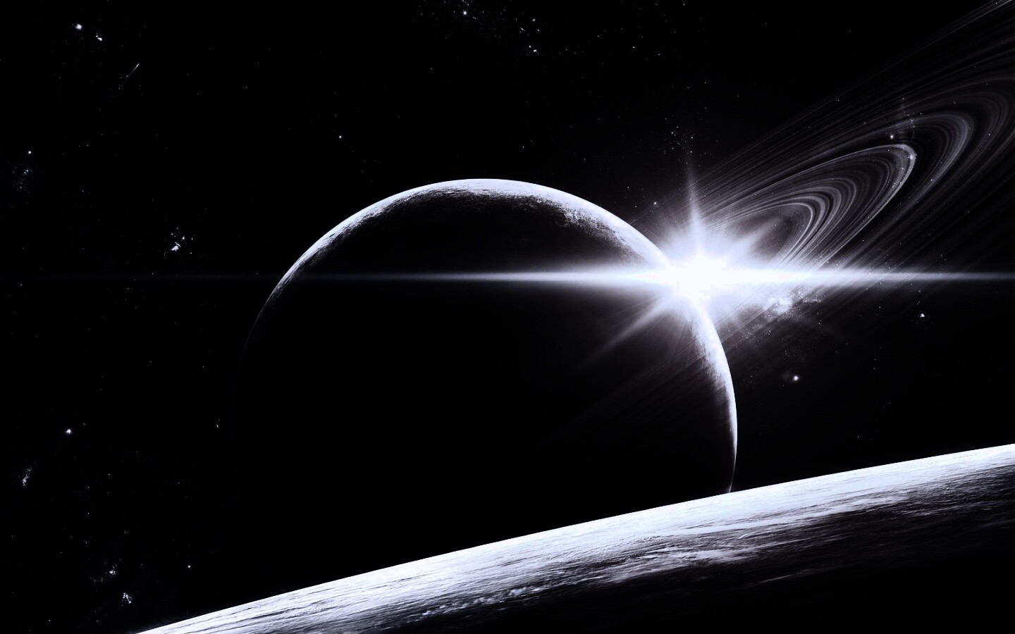 Солнце сквозь кольца Сатурна обои