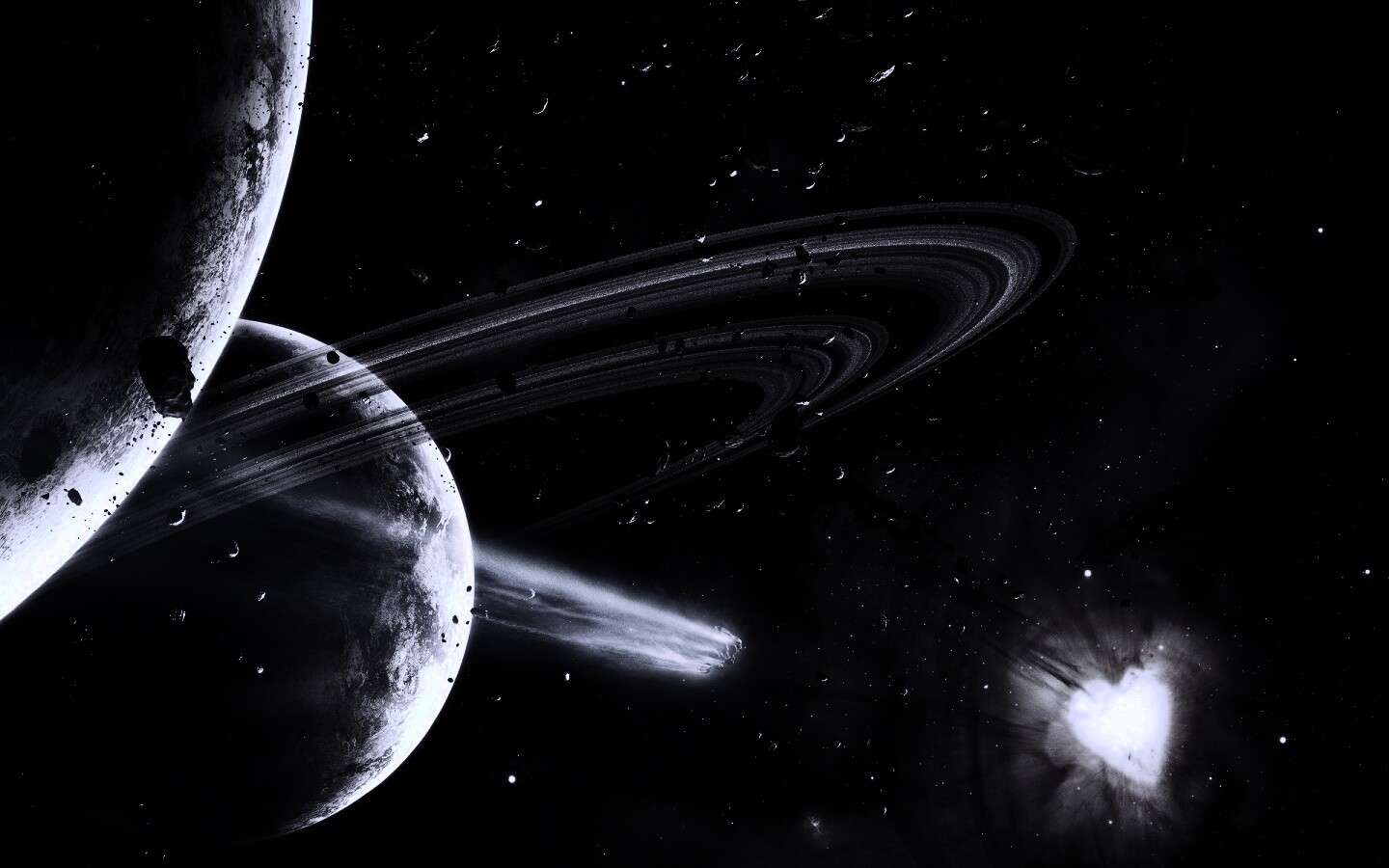 Голубой метеорит и туманность в виде сердца обои