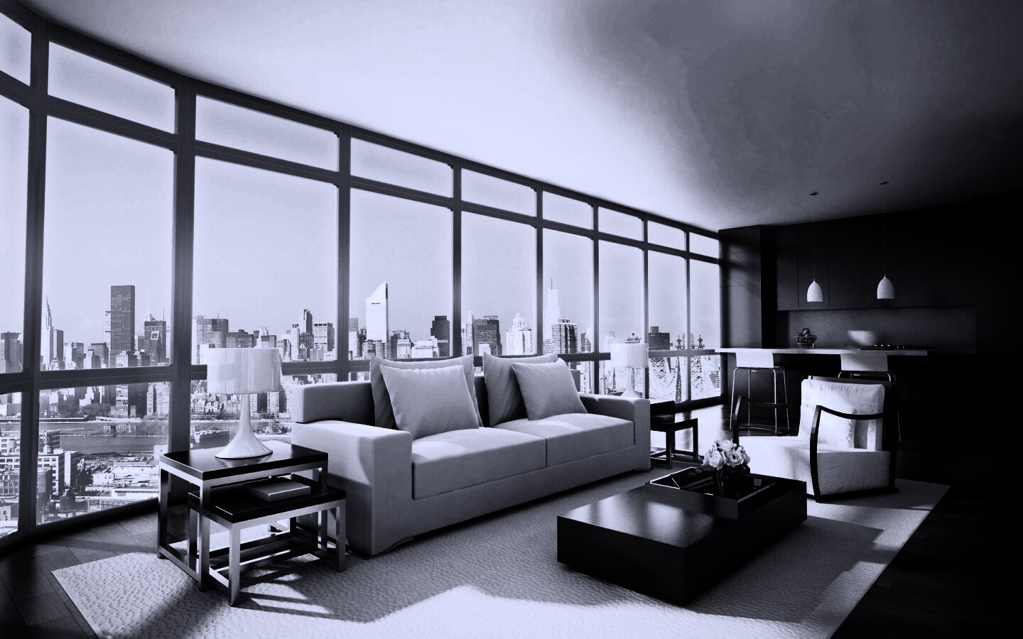 Квартира с видом на мегаполис обои