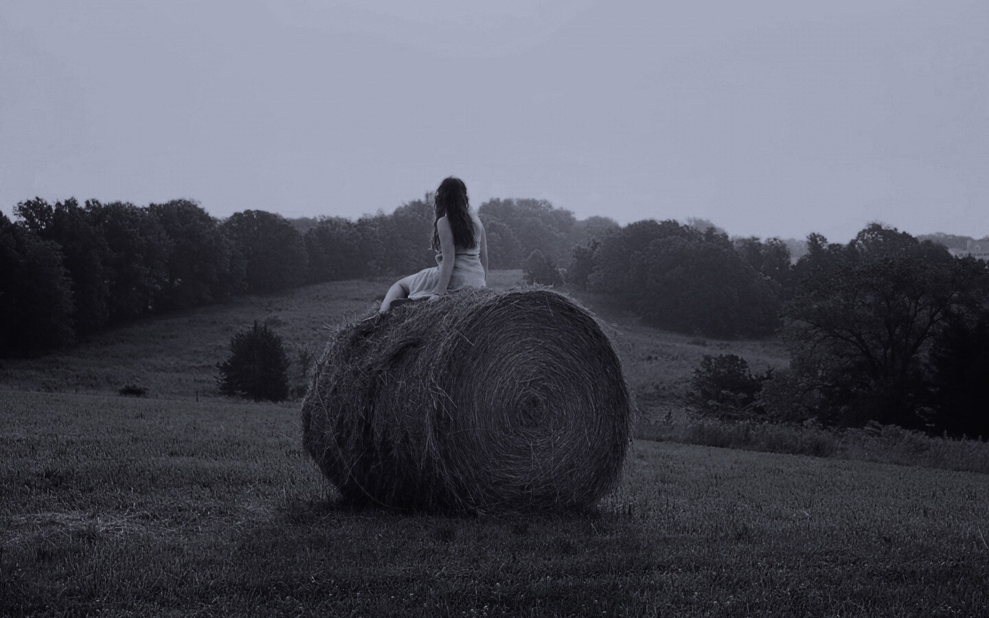 Девушка на снопе сена обои