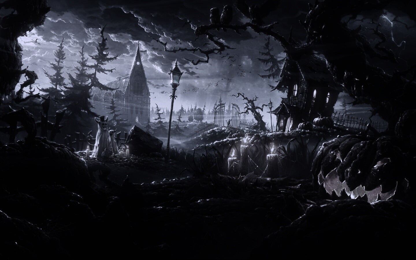 Страшный хэллоувинский пейзаж обои