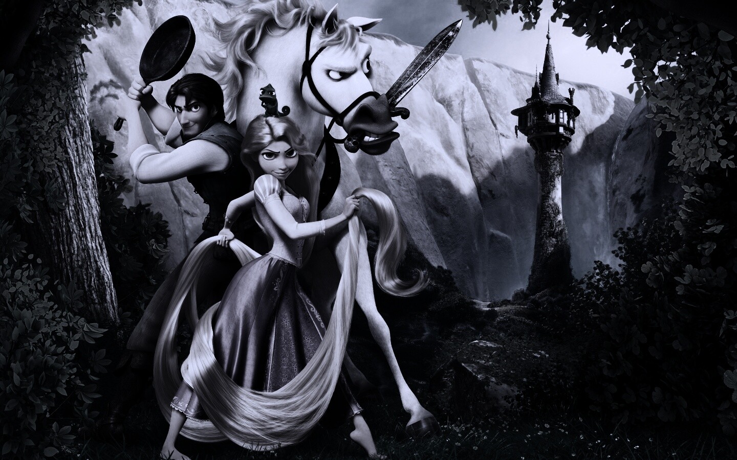 Рапунцель, Флин, Максимус и Паскаль обои