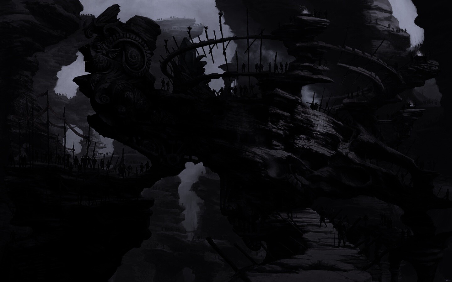 Древний корабль в скалах обои