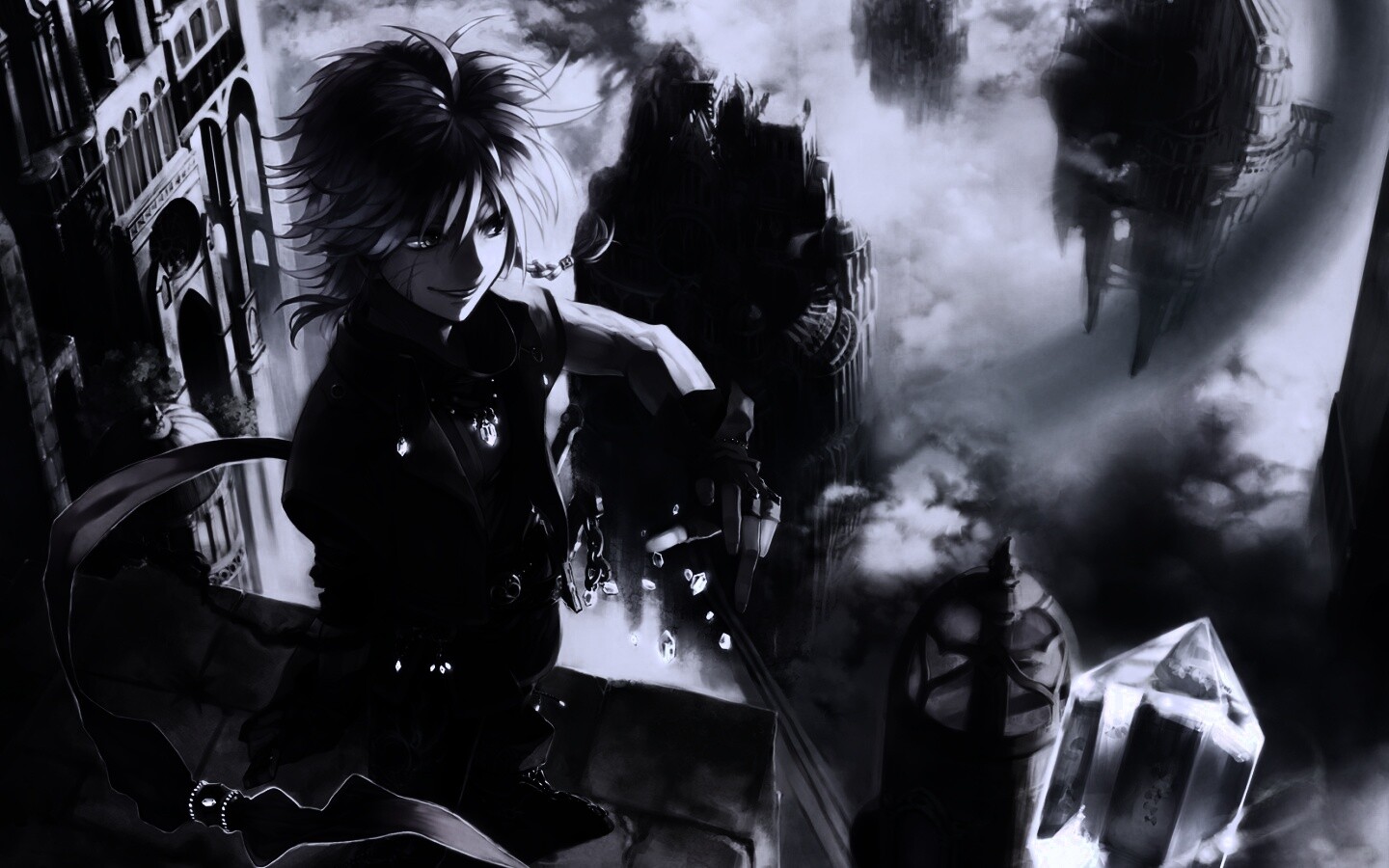 Анимешный парень с горстью кристаллов обои