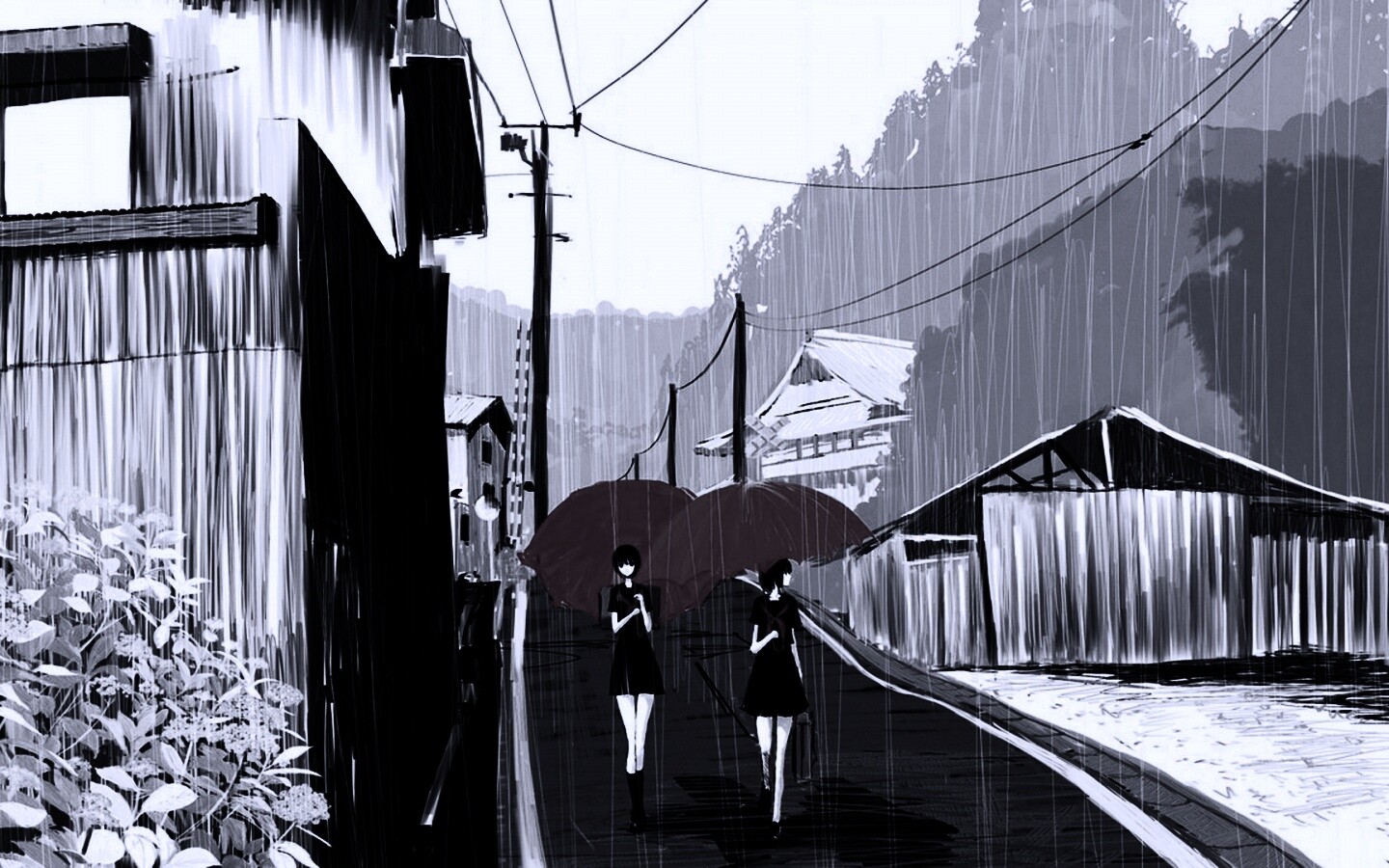 Девушки с красными зонтами обои