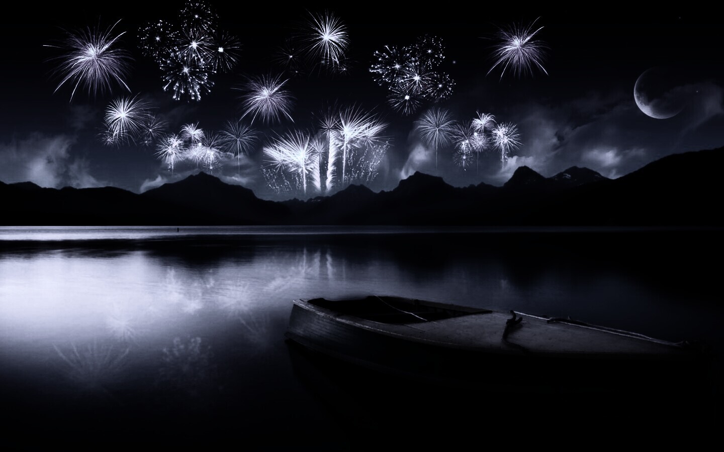 Фейрверк над озером обои