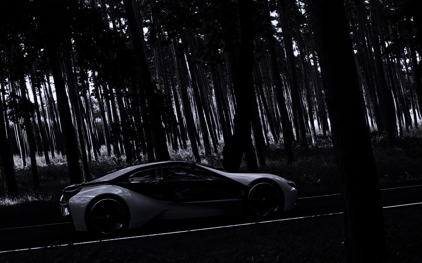Спорткар BMW на лесной дороге обои