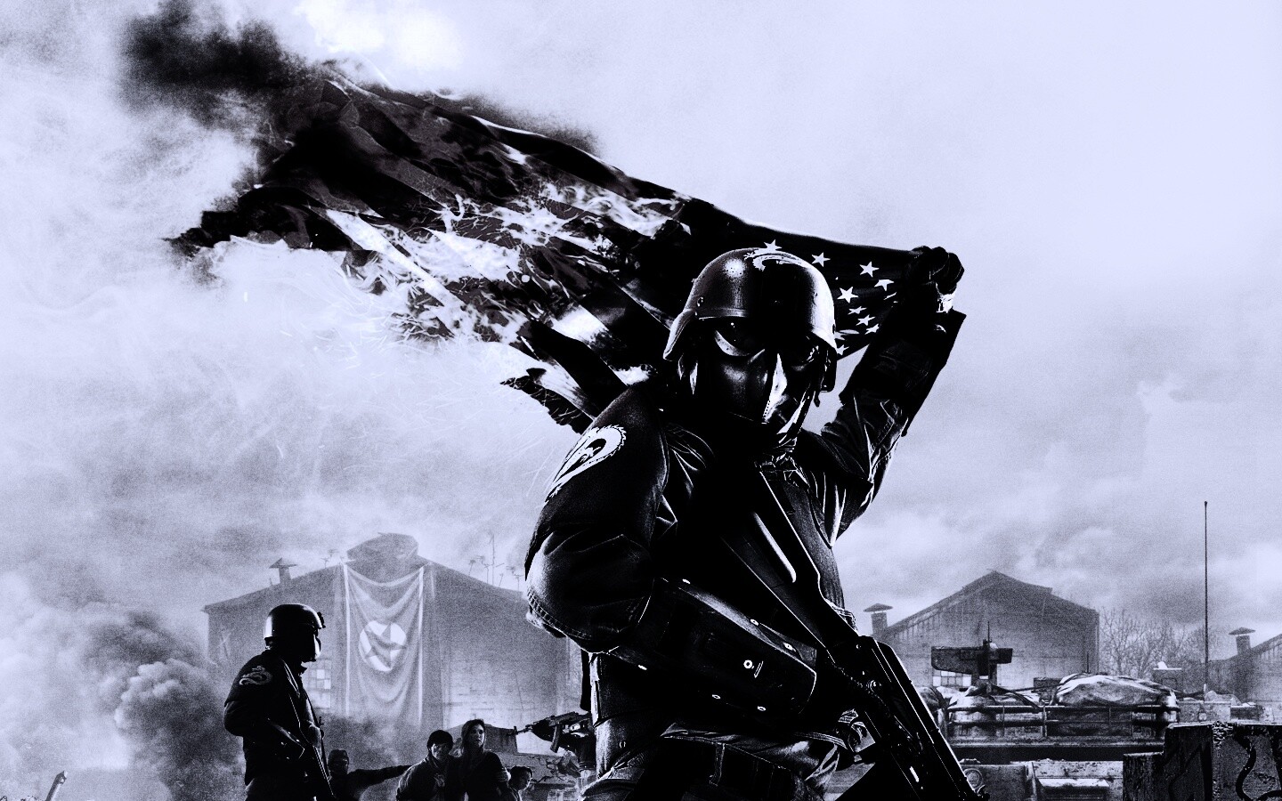 Солдат сжигает американский флаг обои