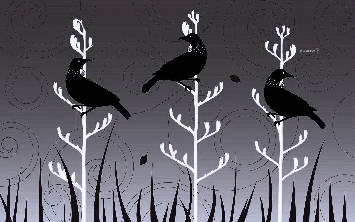 Векторные стилизованные птицы на ветках дерева обои