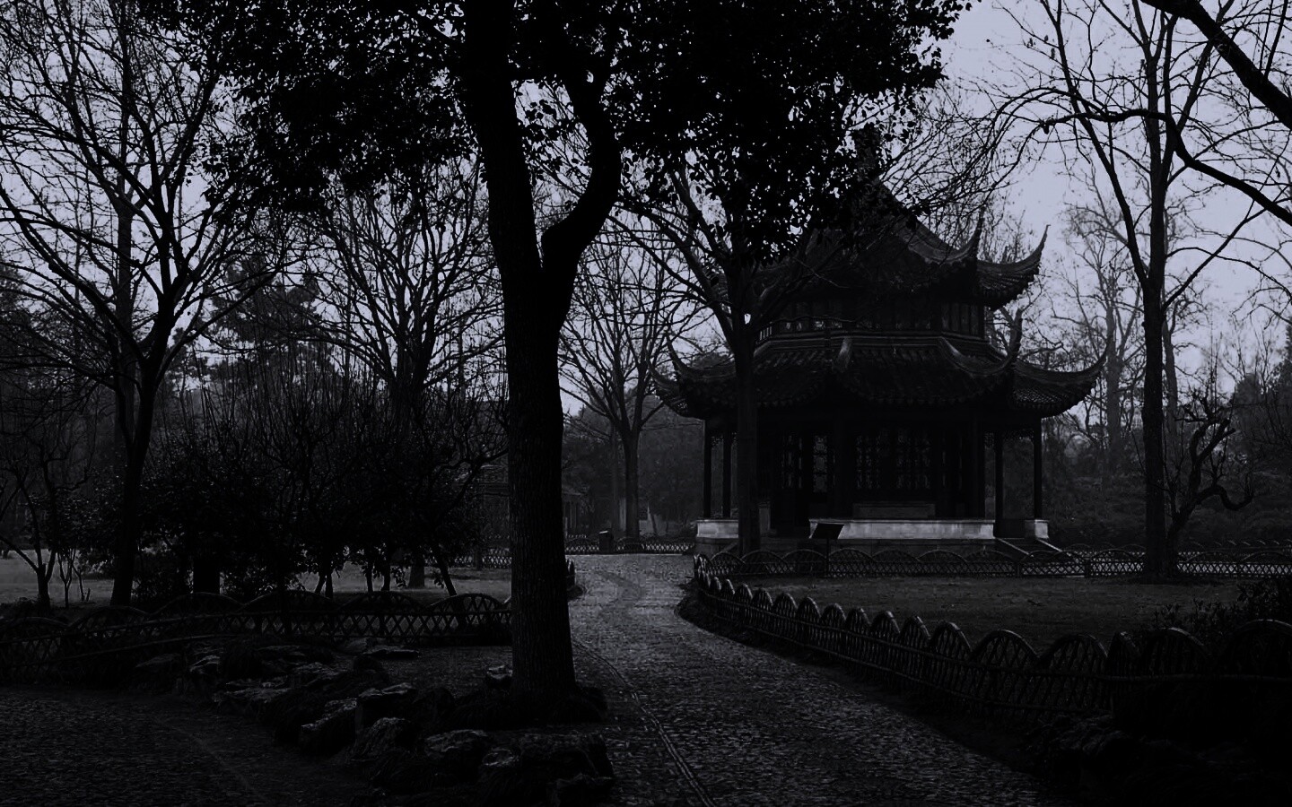 Домик я японском саду обои