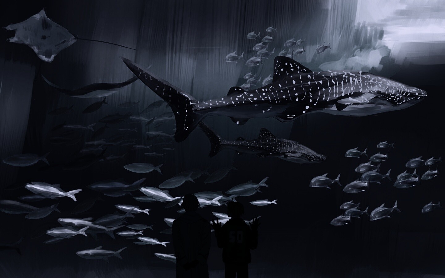 Двое в океанариуме обои