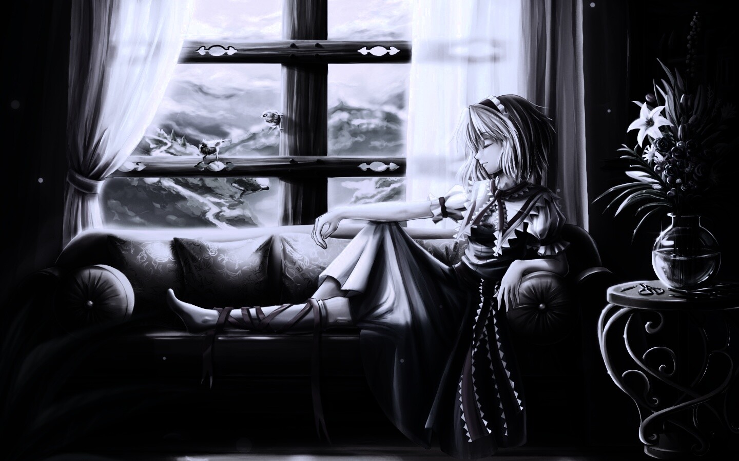 Девушка у окна обои