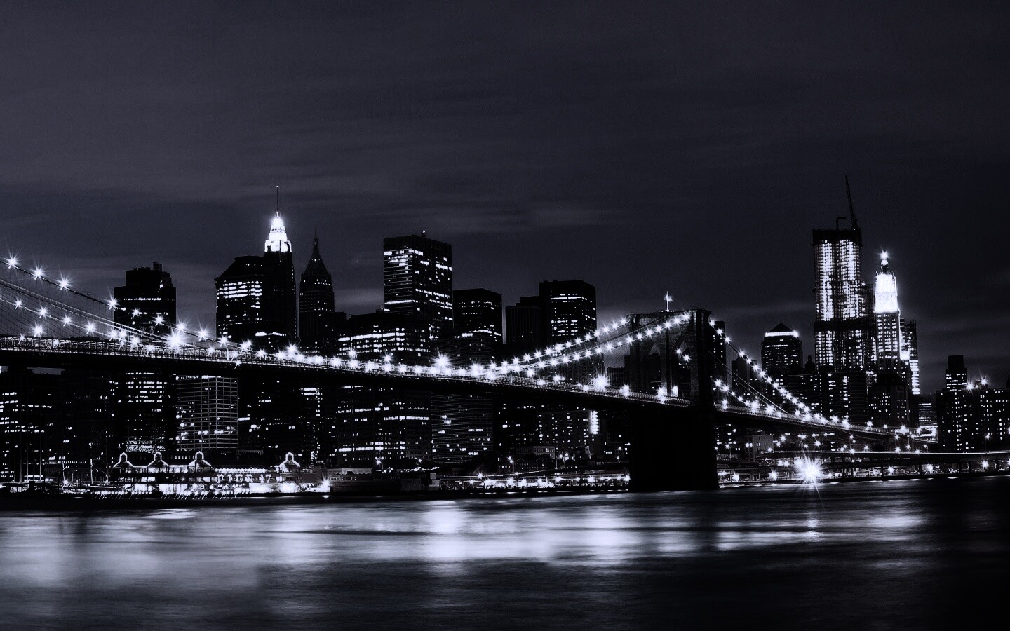 Бруклинский мост на фоне ночного Нью-Йорка обои
