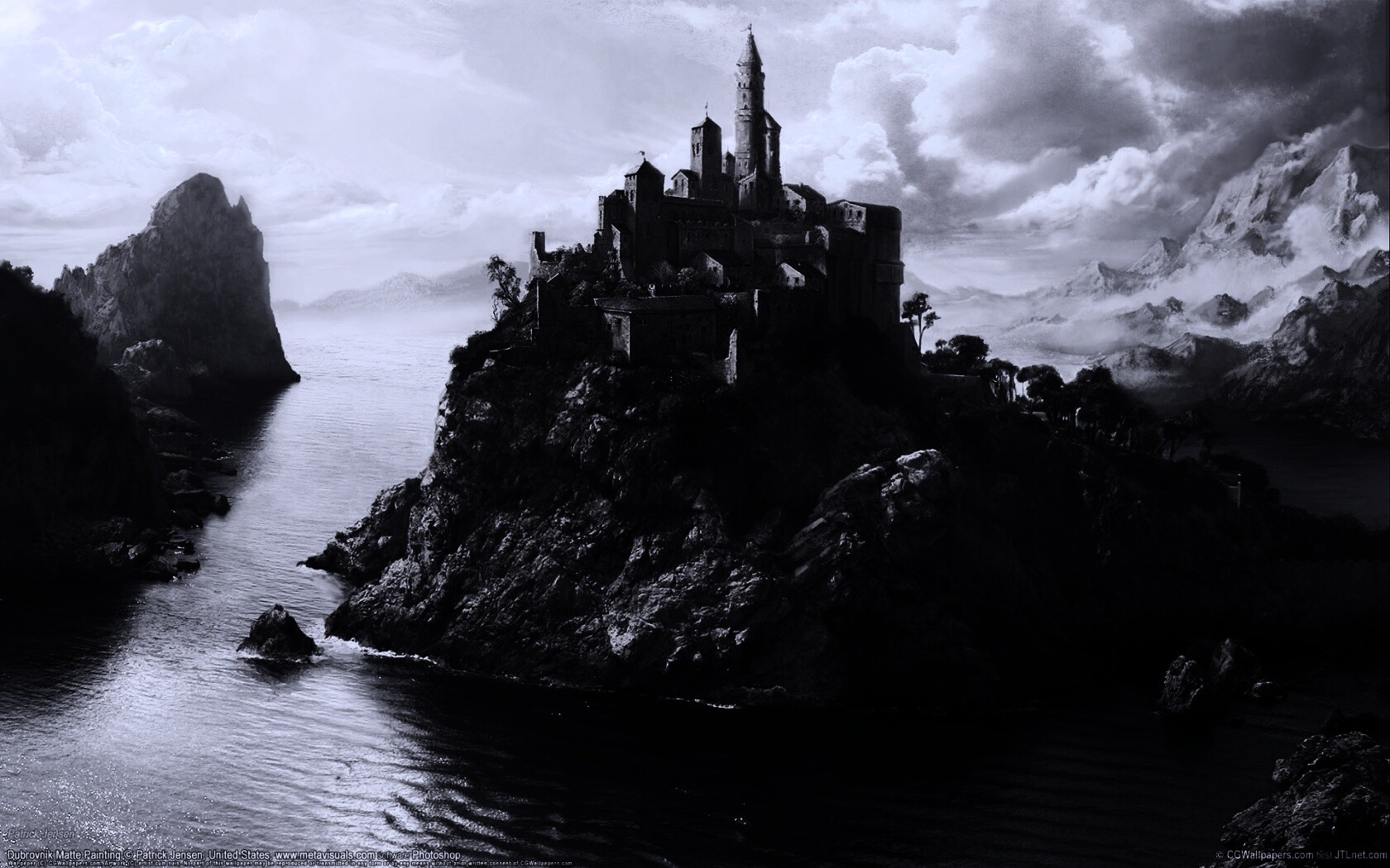 Замок на скале обои