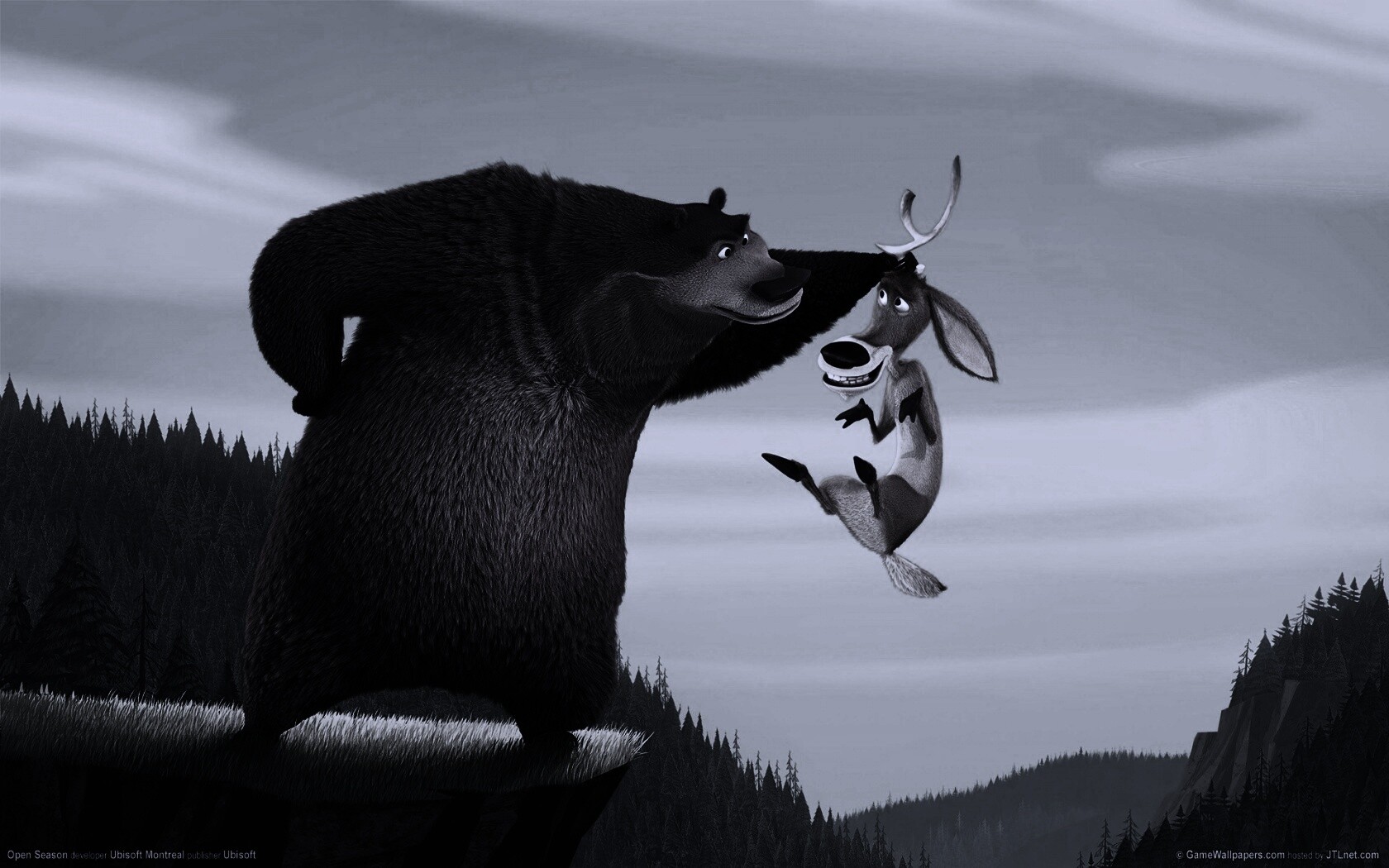 Медведь прессует оленя обои