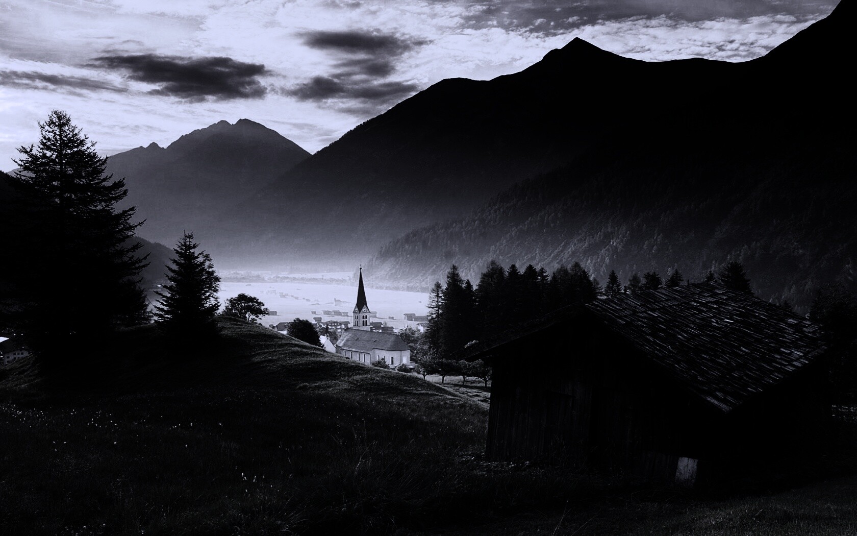 Церковь в австрийской деревне обои