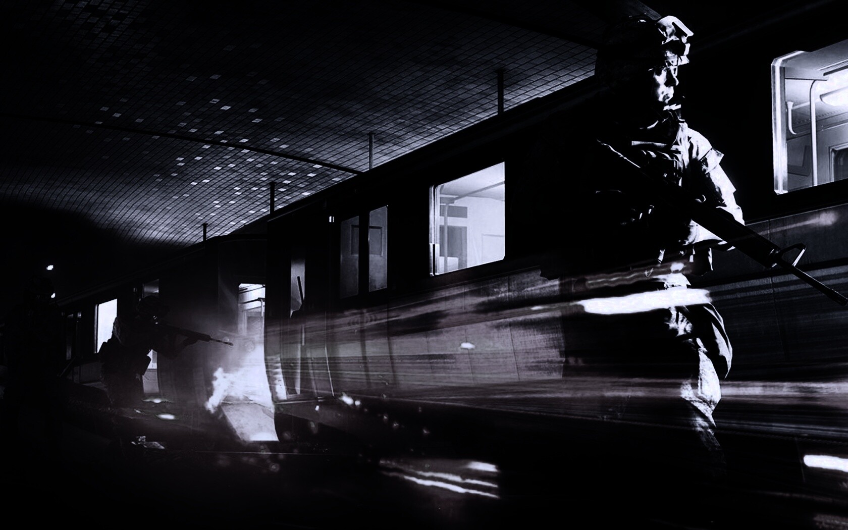 Солдаты на станции метро обои