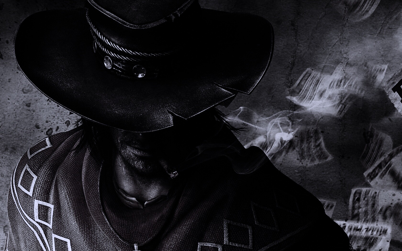 Мужик с сигарой в шляпе и пончо обои