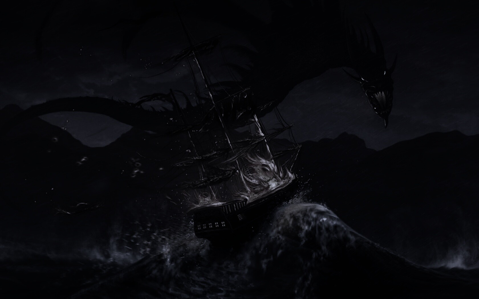 Дракон нападает на корабль обои