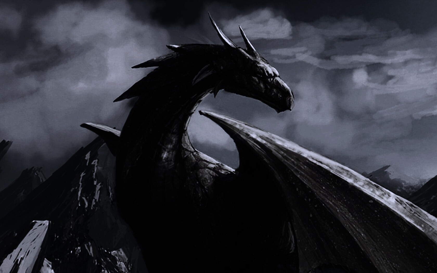 Дракон на вершине скалы обои