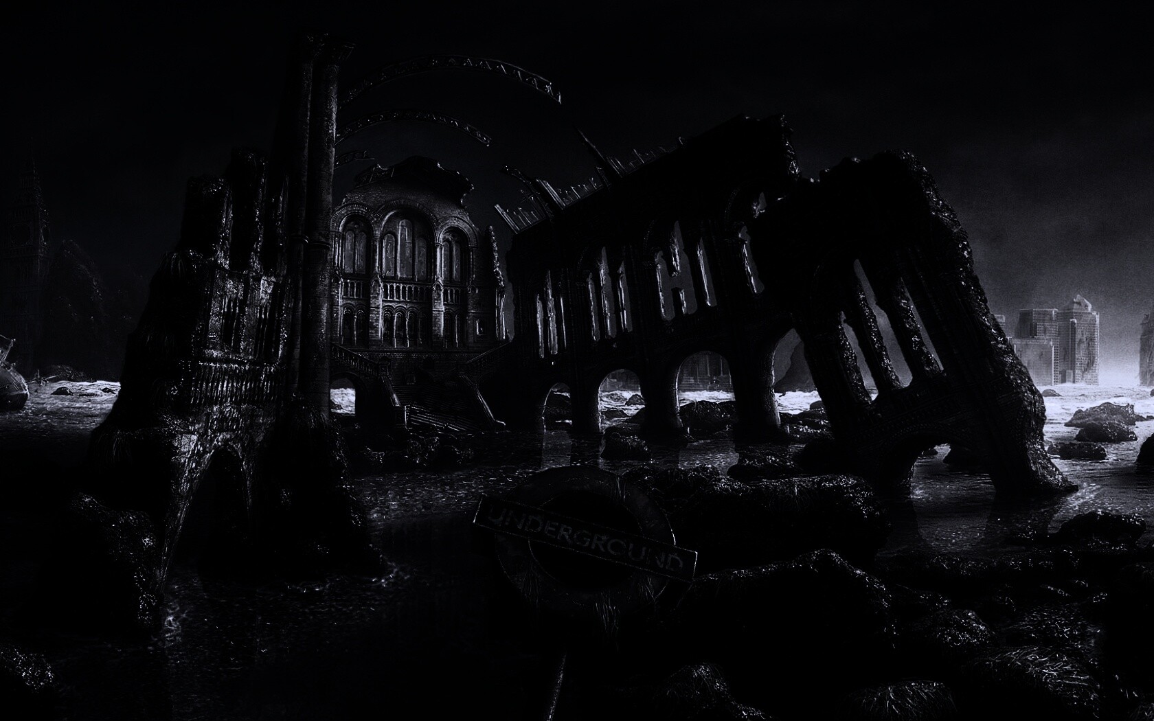 Затопленные руины обои