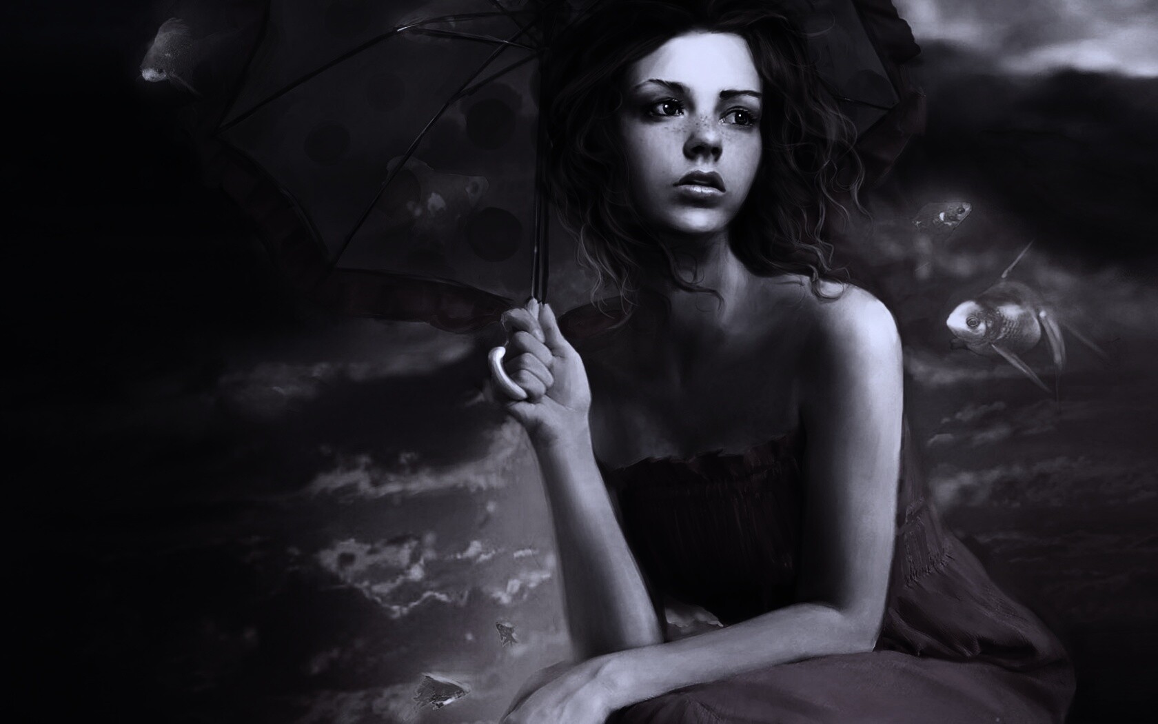 Девушка с зонтиком обои