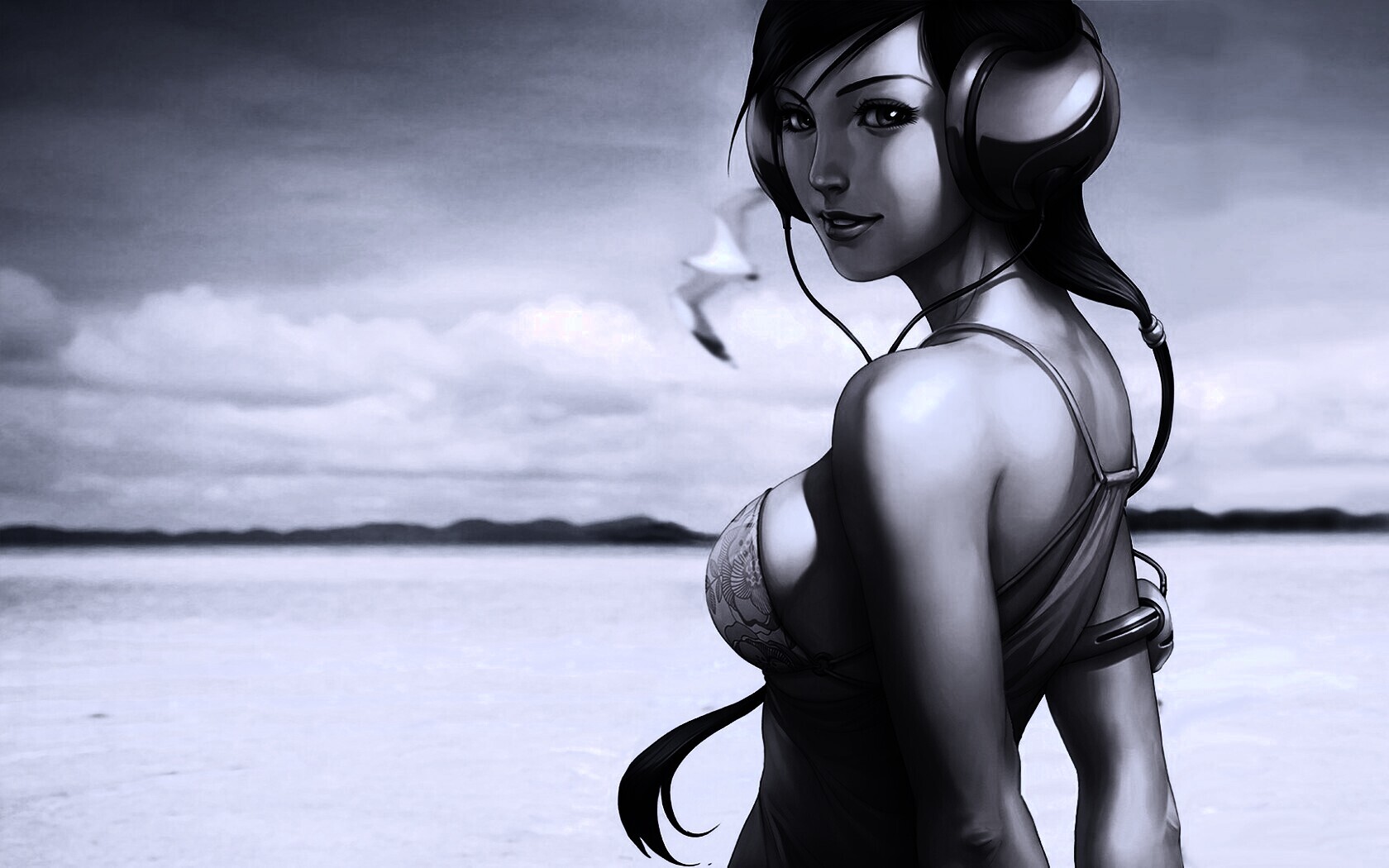 Девушка в наушниках обои