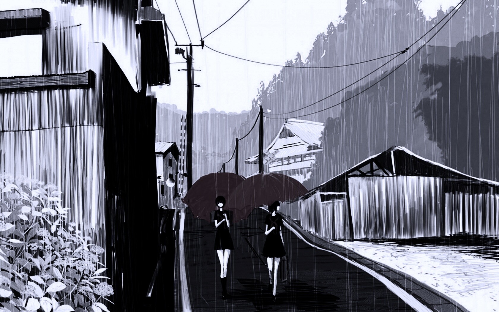 Девушки с красными зонтами обои