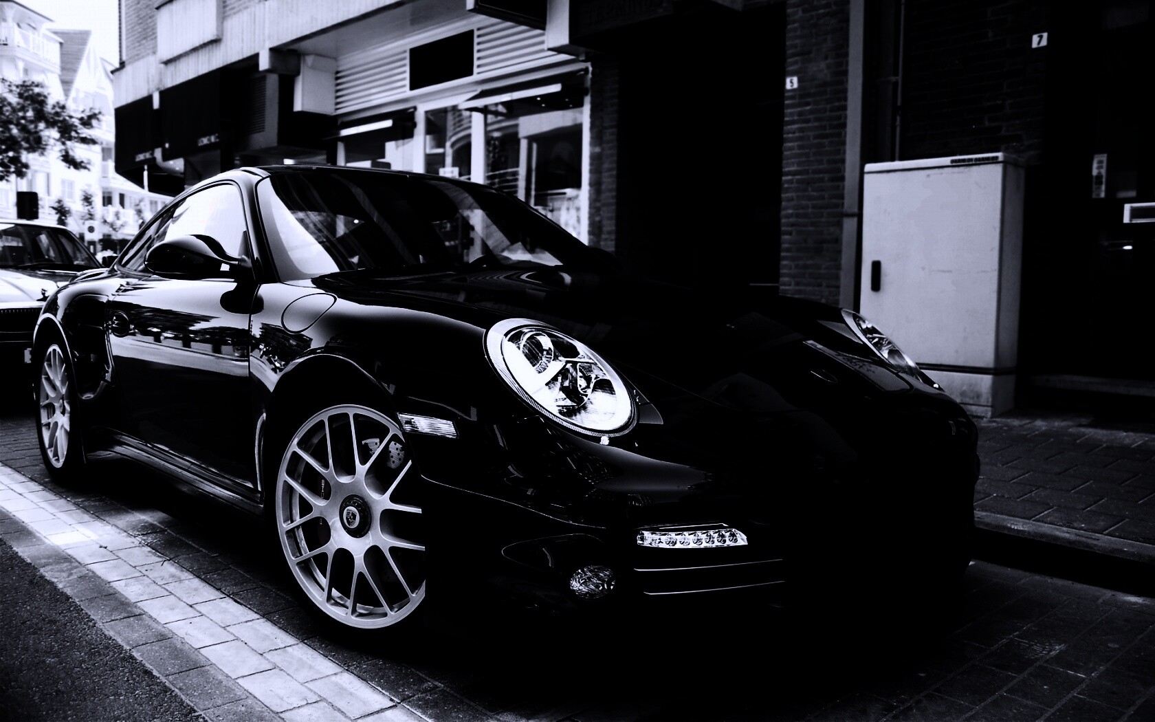 Чёрно-белое фото Porsche обои