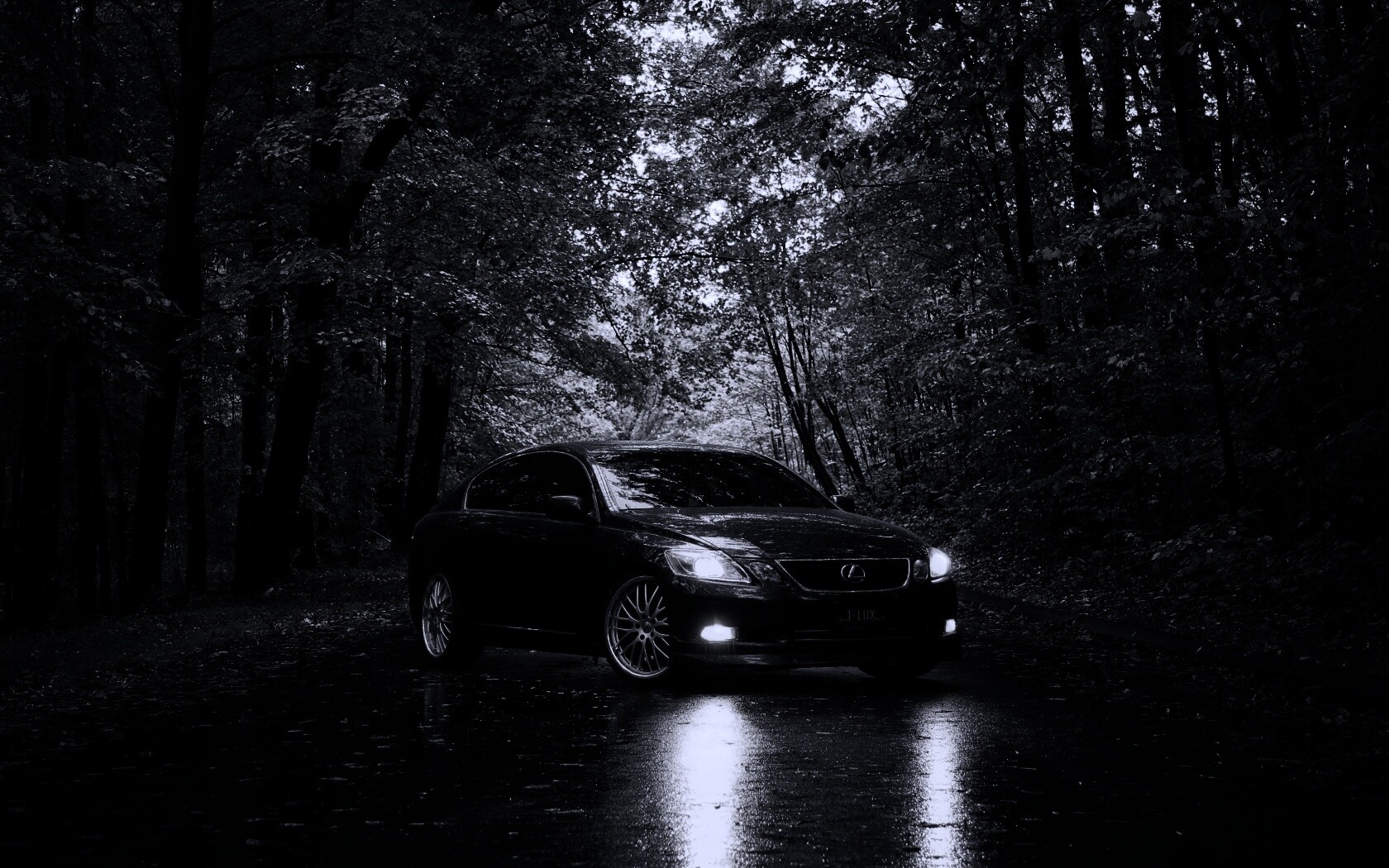 Лексус на лесной дороге обои