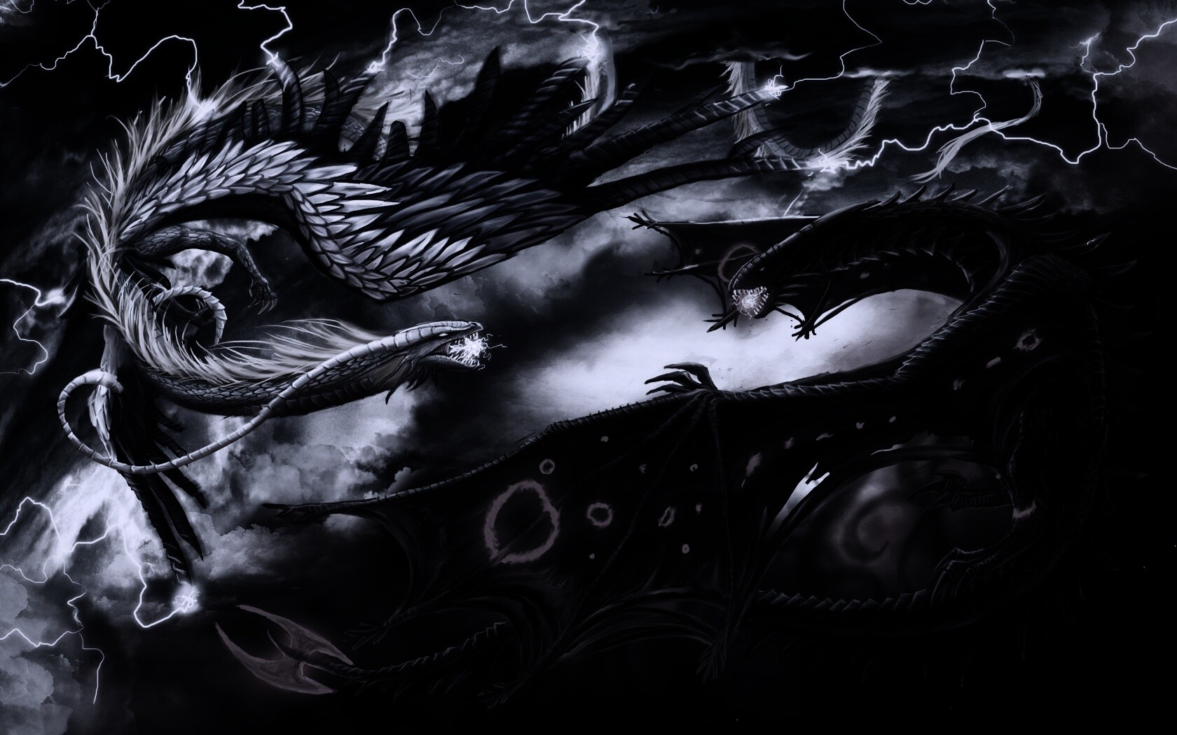 Живописная битва молнии и огня обои